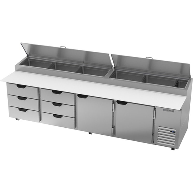 Beverage-Air DPD119HC-6T Refrigerated Pizza Prep Table， 4-Section， 6 Drawers