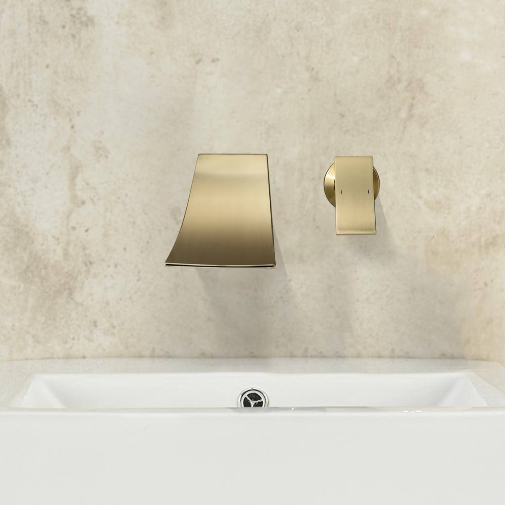 Satico Single Handle Widespread Wall Mount Bathroom Faucet with Waterfall in Brushed gold JSL8009