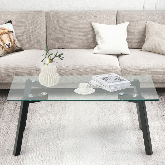 Costway Tempered Glass Coffee Table Modern Center Table With Metal Frame For Living Room