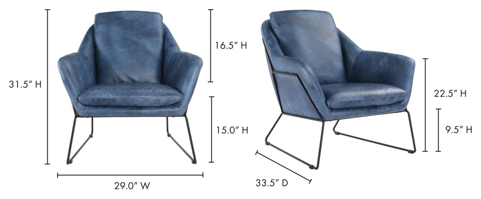 Modern Club Chair Blue Top Grain Leather Armchair for Living Room   Industrial   Armchairs And Accent Chairs   by Sideboards and Things  Houzz