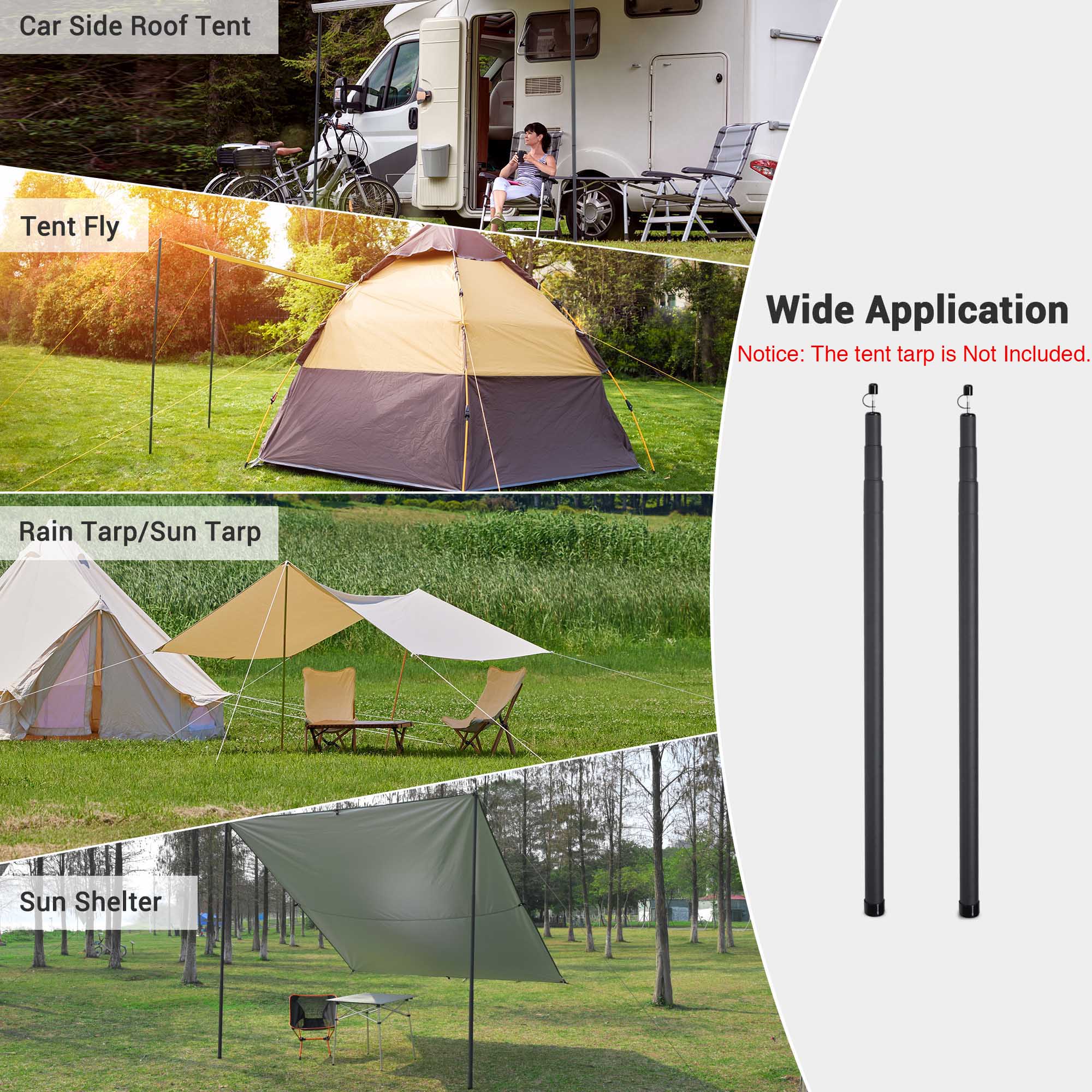 Yescom Telescoping Tarp Tent Poles Set Adjustable Portable Aluminum Camping Rods, 2 Pack