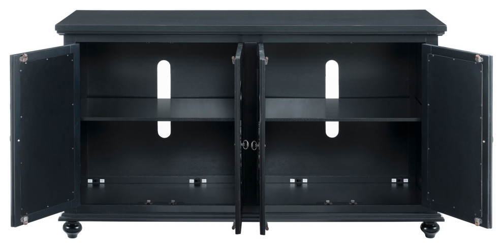 Benzara BM205970 Front Wood and Glass TV stand with Cabinet Storage  Black   Traditional   Entertainment Centers And Tv Stands   by VirVentures  Houzz