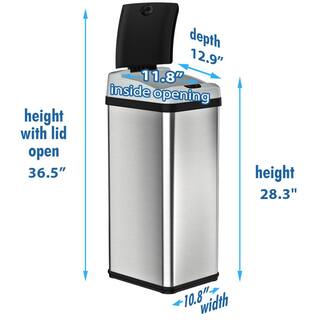 iTouchless 13 Gal. Stainless Steel Square Extra-Wide Lid Opening Motion Sensing Touchless Trash Can IT13RX