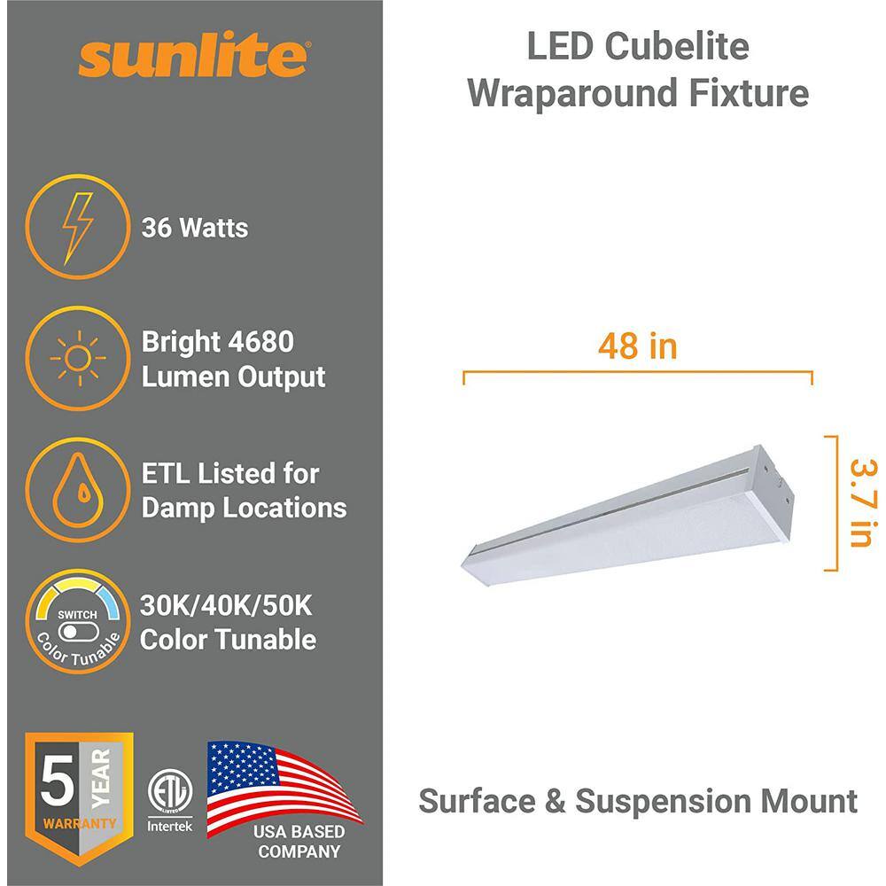 Sunlite 4 ft. 4680 Lumens Integrated LED Dimmable White Wraparound Light with Prismatic Lens CCT Tunable 3000K 4000K 5000K HD02988-1