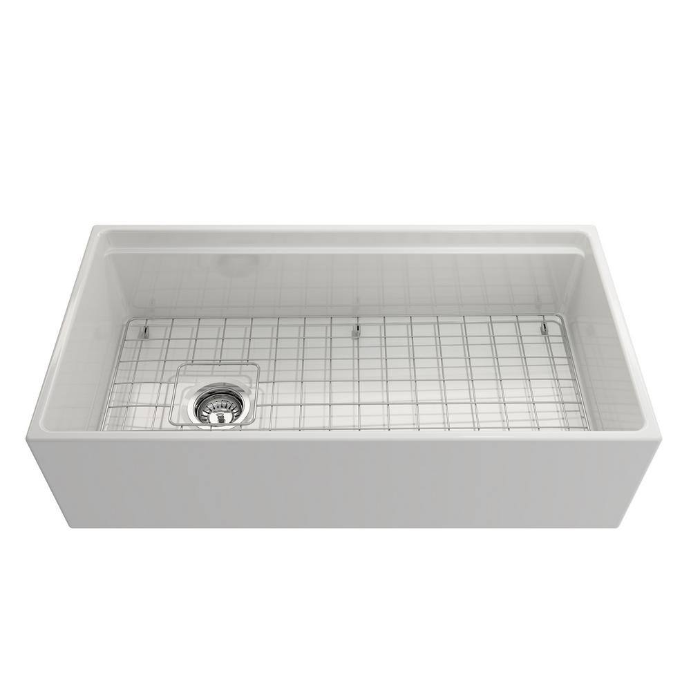 BOCCHI Contempo Step-Rim White Fireclay 36 in. Single Bowl Farmhouse Apron Front Workstation Kitchen Sink with Faucet 1505-001-2020CH