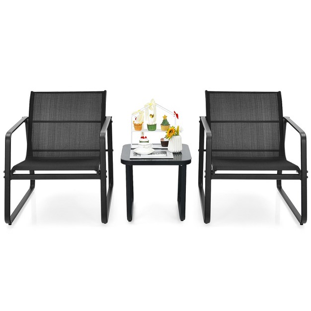 Tangkula Set Of 3 Outdoor Bistro Furniture Set Patio Table amp Chairs Set For Backyard Poolside Lawn Black