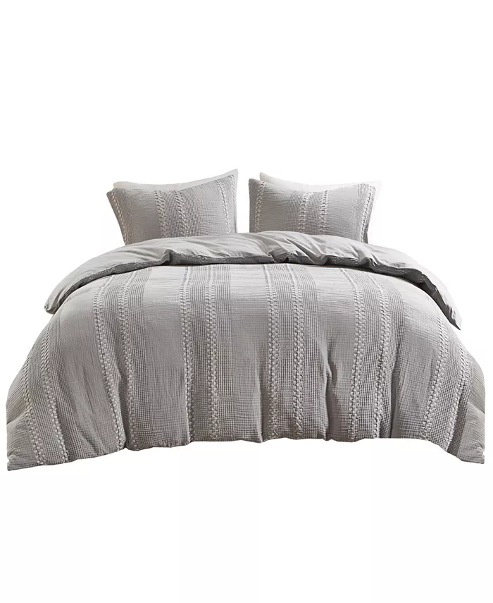 Urban Habitat Darby Lightweight 3 Piece Soft Cotton Gauze Waffle Weave Duvet Cover Set， Full Queen