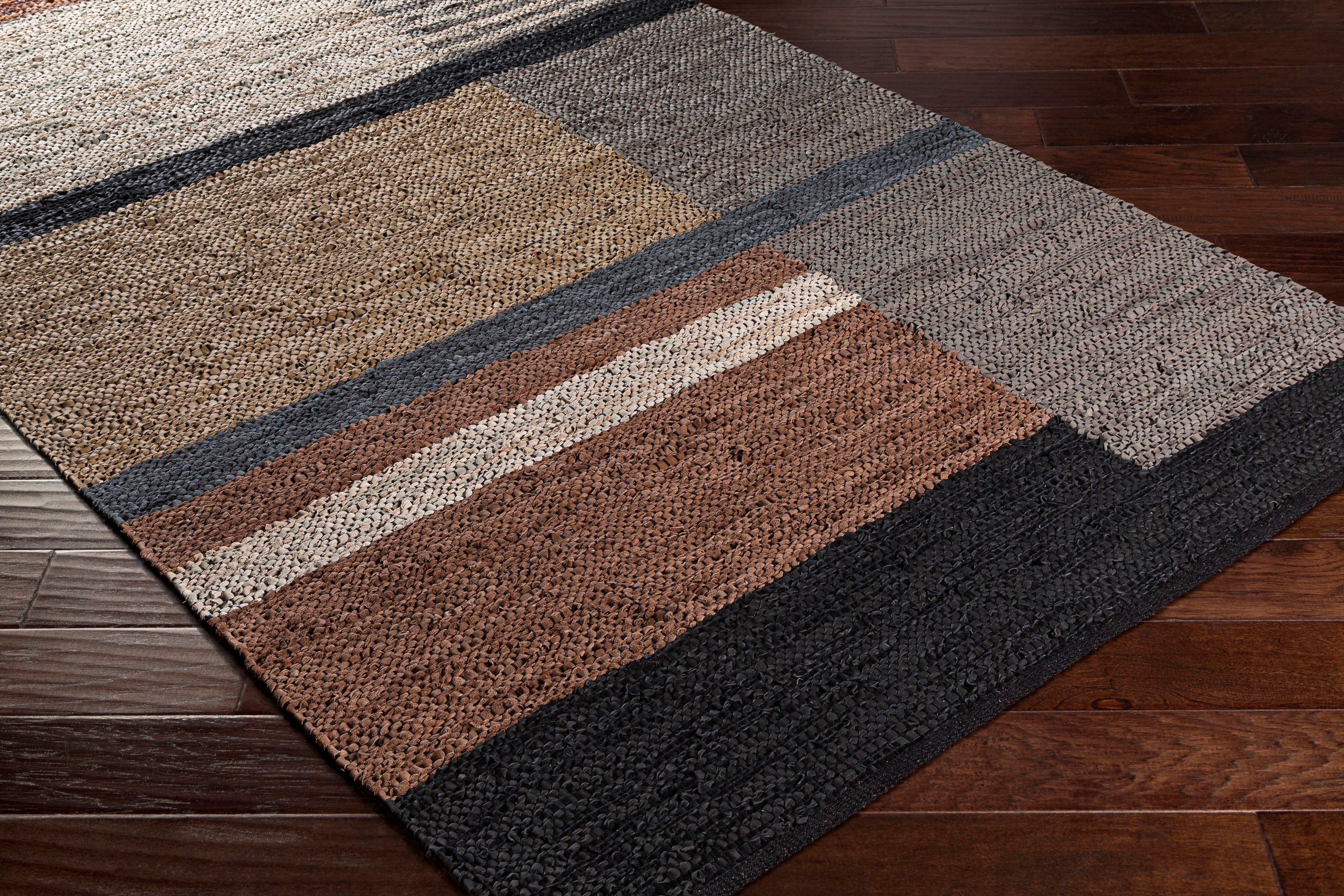 Lexington Hand Woven Rug in Camel, Khaki, Light Gray, Medium Gray, Charcoal, Black, Tan, Dark Brown