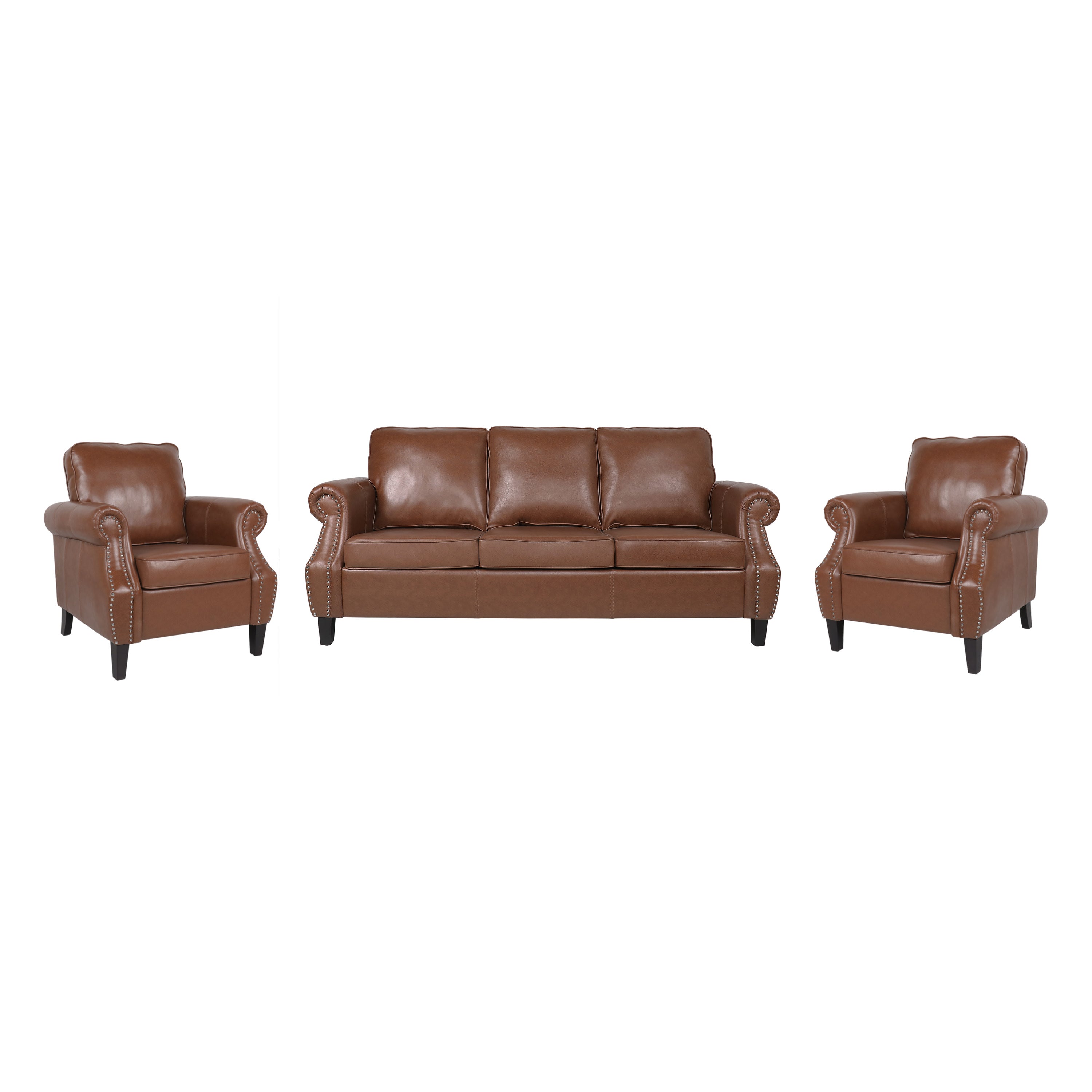 Burkehaven Contemporary Faux Leather 3 Piece Club Chair and Sofa Set