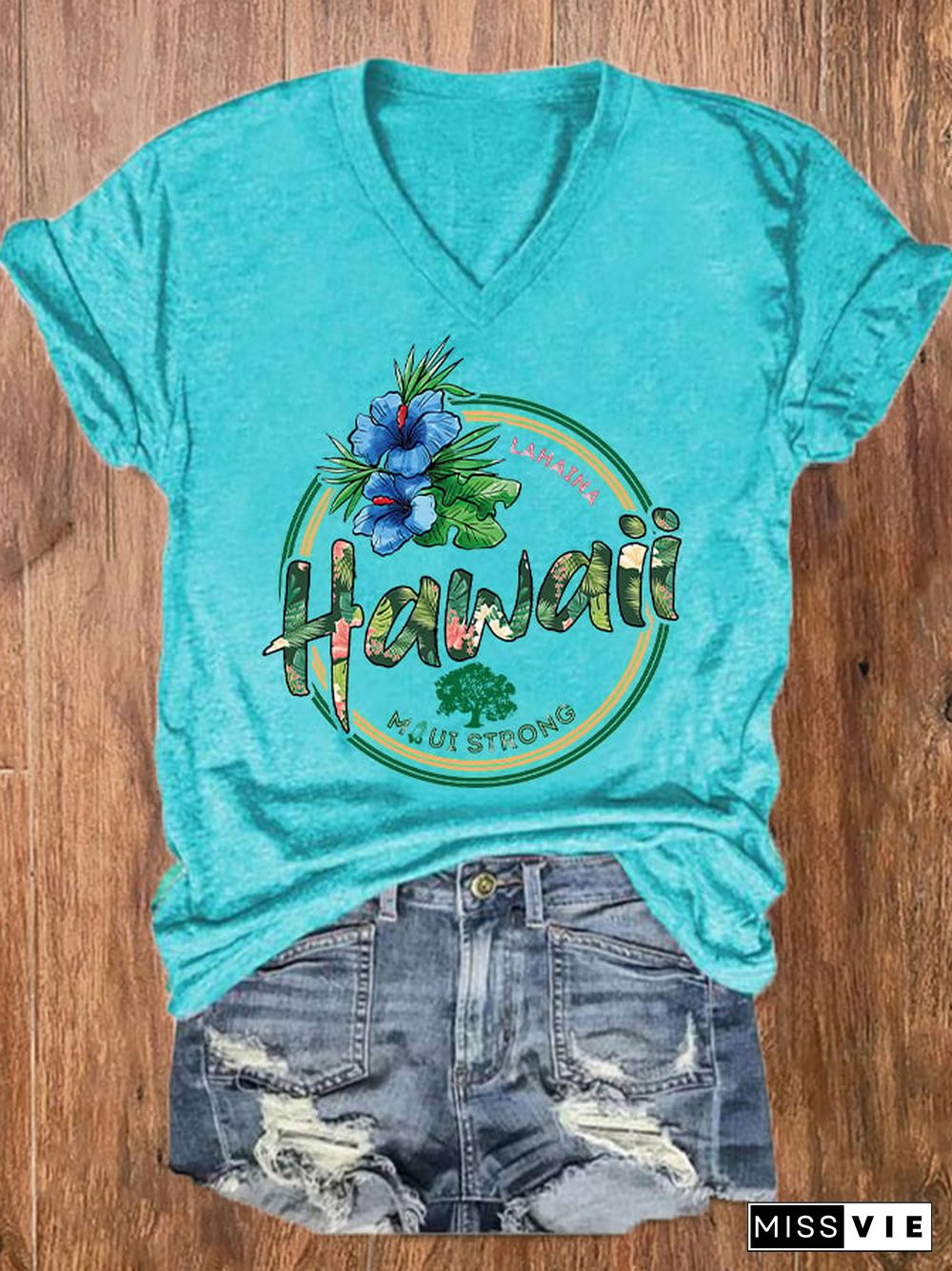 Women's Maui Lahaina Strong Printed V-Neck Tee