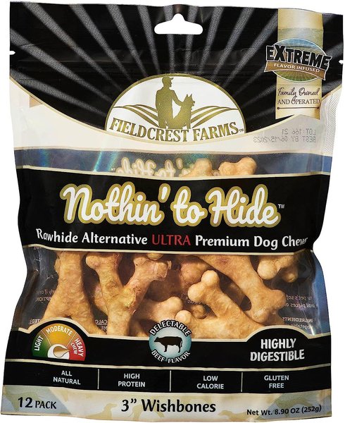 Fieldcrest Farms Nothin To Hide Ultra 3-in Wishbone Beef Dog Treats， 12 count