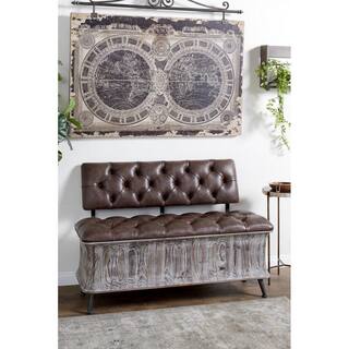 Litton Lane Brown Storage Bench with Tufted Faux Leather Seat and Back 32 in. X 47 in. X 20 in. 90673