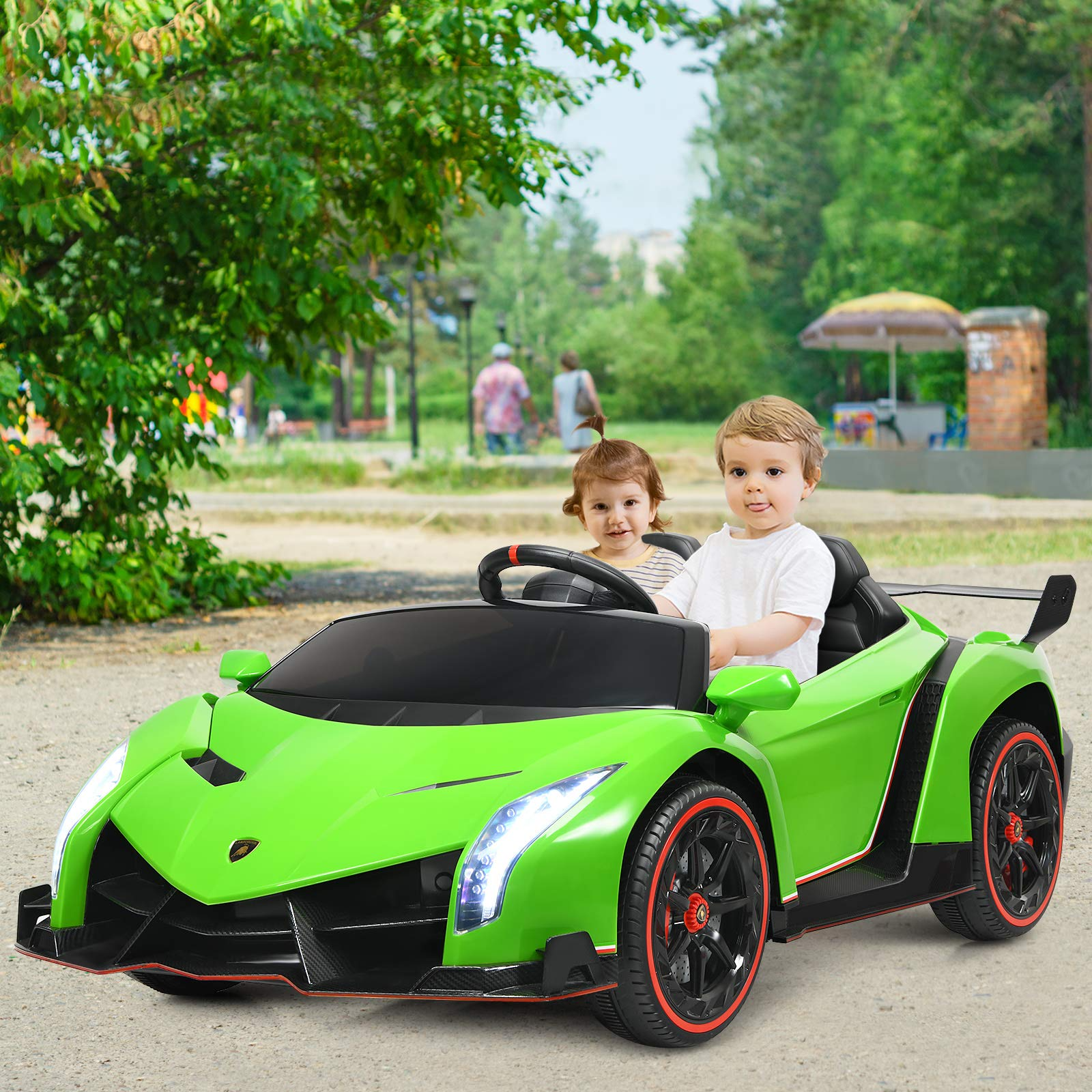 Costzon 2-Seater Ride on Car, Licensed Lamborghini Poison, 12V Battery Powered Car w/ 2.4G Remote Control