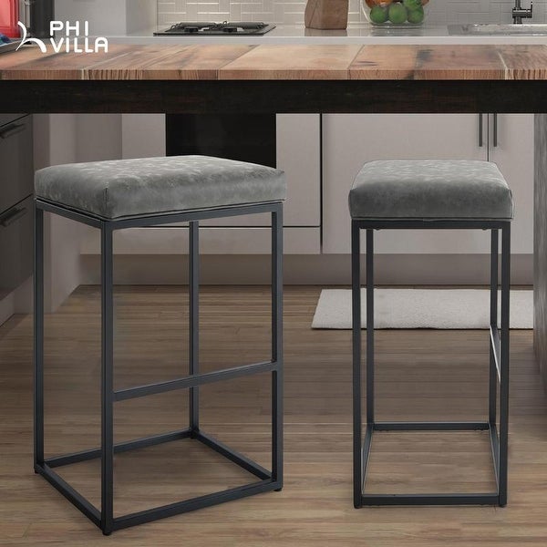 PHI VILLA Steel/ PU Leather 30-inch Bar Stool (Set of 2)