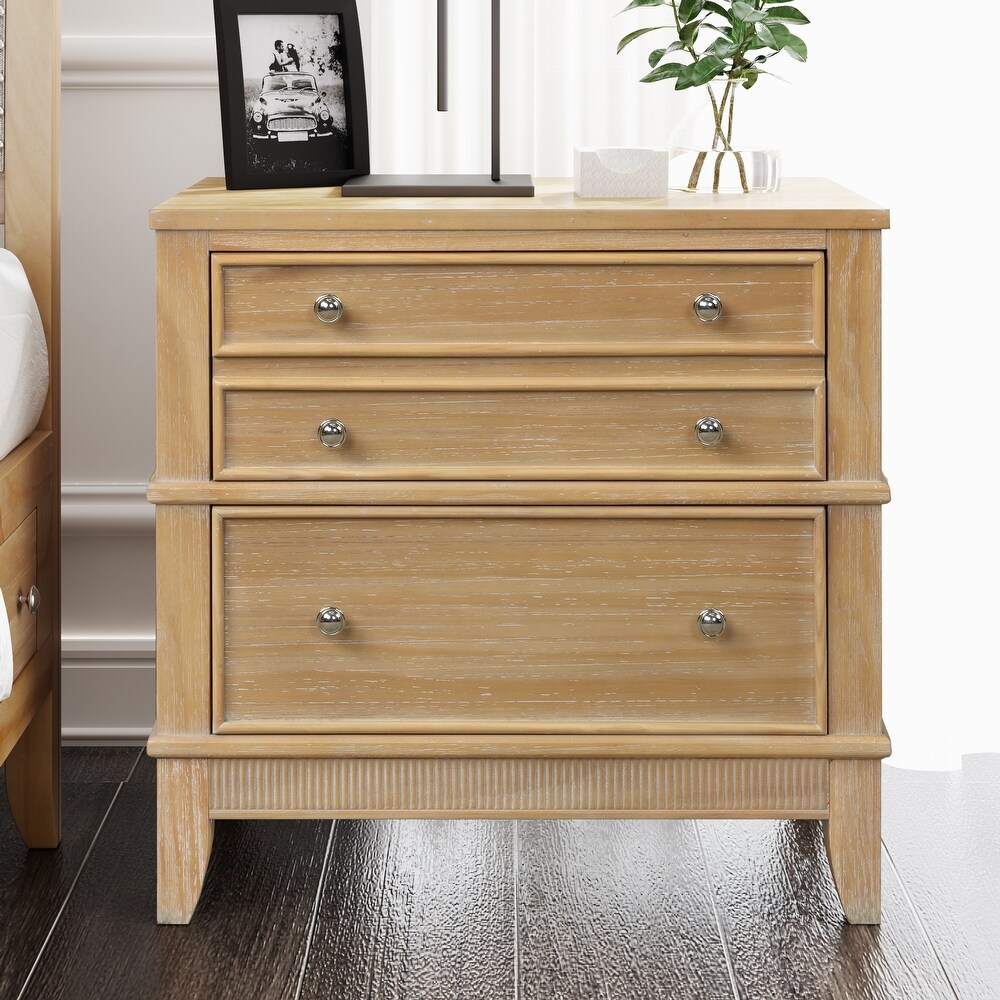 Hazel Bedroom 3 Drawer Nightstand with Natural Finish Solid Pine Wood