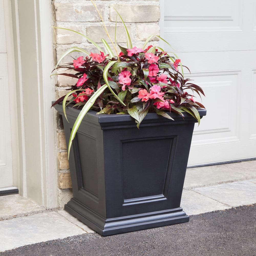 Mayne Fairfield 16 in. Square Self-Watering Black Polyethylene Planter 5887-B