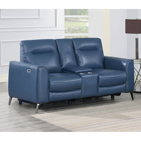 Sansa Ocean Blue Power Reclining Console Loveseat