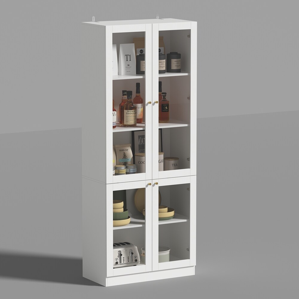 Tall Curio Display Glass Cabinet Bookcase with 4 Glass Doors   Shelves   78.7\