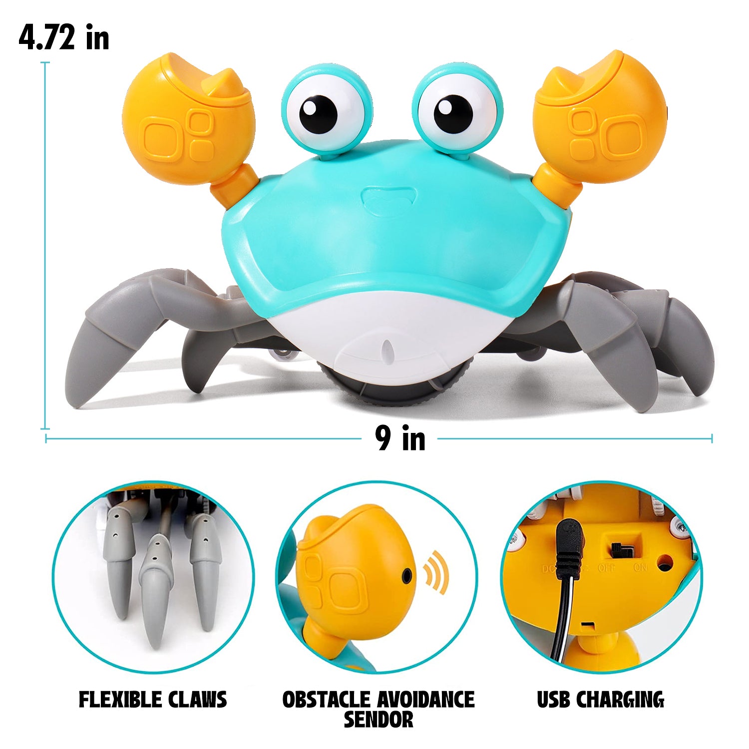 Boxgear Crawling Crab Baby Toy – Tummy Time Toys for Babies – Cute Interactive Baby Toys with Light and Music Functions – Crawling Baby Toy for Sensory Development， Learning