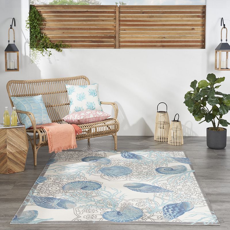 Waverly Sun N' Shade Coastal Mandala Indoor Outdoor Rug