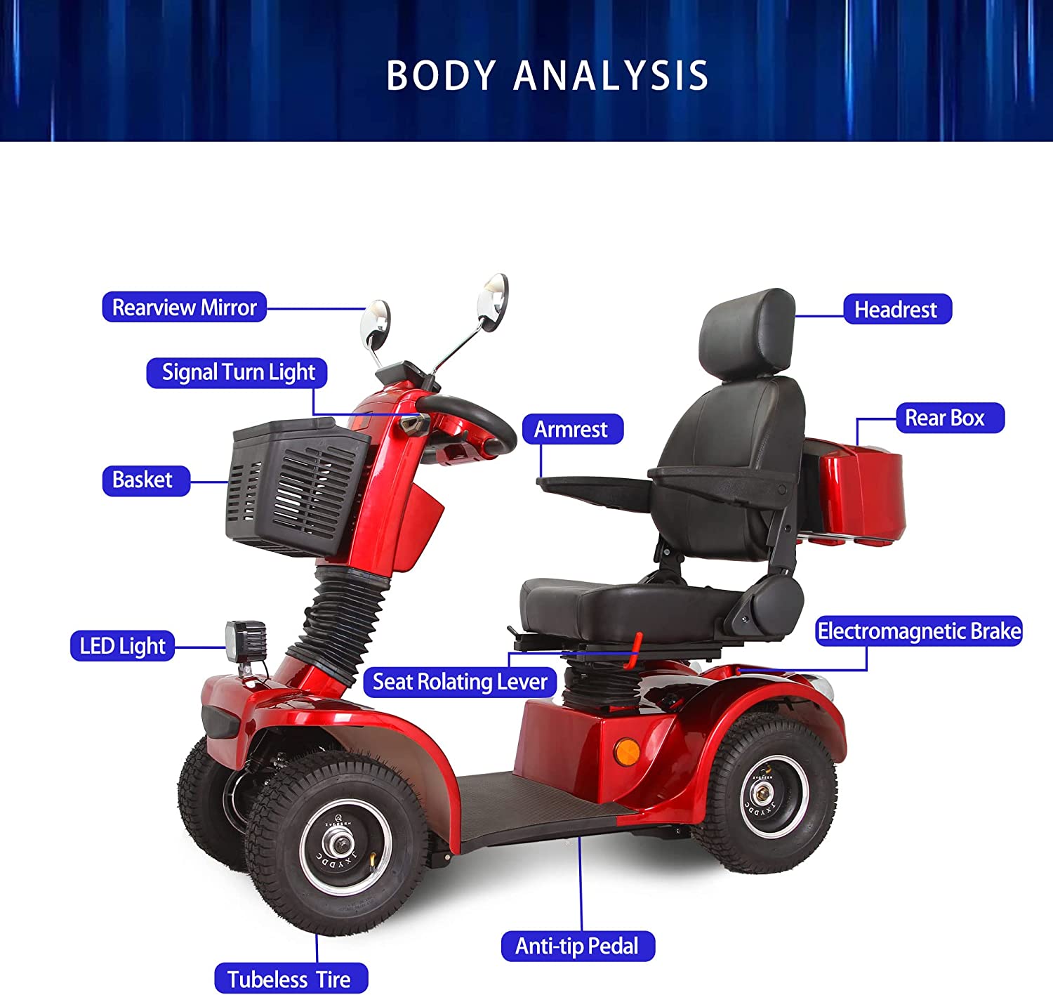 Leadzm 4 wheel Scooter For adults With Fat Wheel Scooter 40mph Adult Three Wheel Medical Scooter