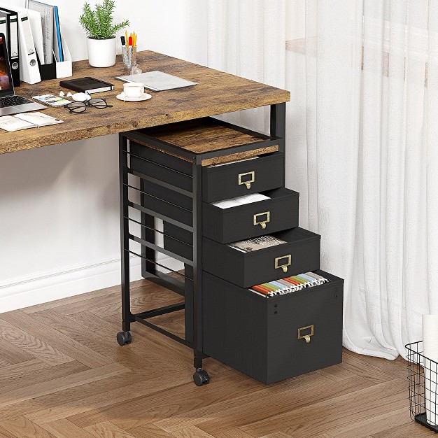 Trinity 4 Drawer File Cabinet Mobile Filing Cabinet Rolling Printer Stand Fits A4 Or Letter Size Under Desk Storage Cabinet For Home Office Black