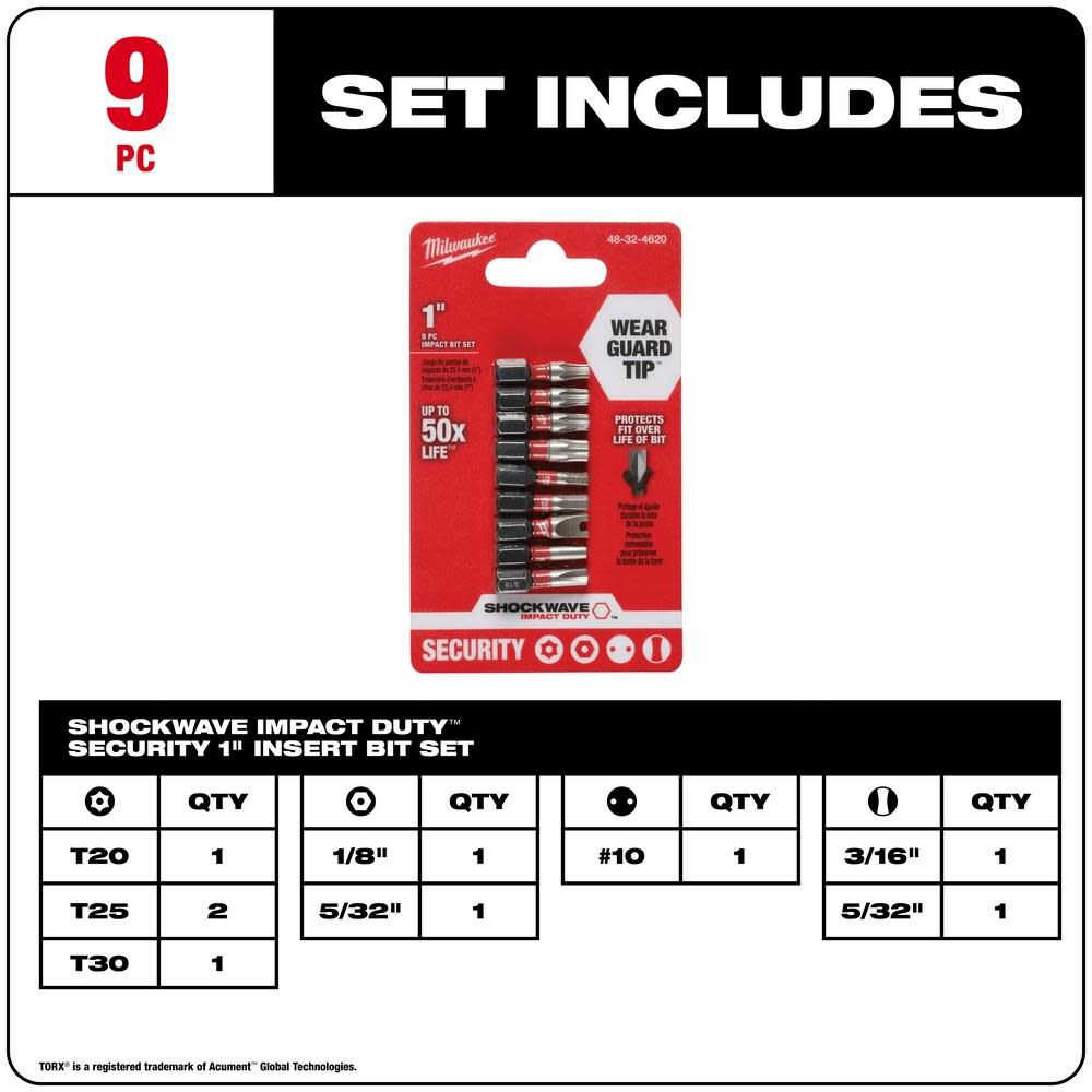 Milwaukee 9-Piece SHOCKWAVE Impact Security Insert Bit Sets 3PK 48-32-4620 from Milwaukee