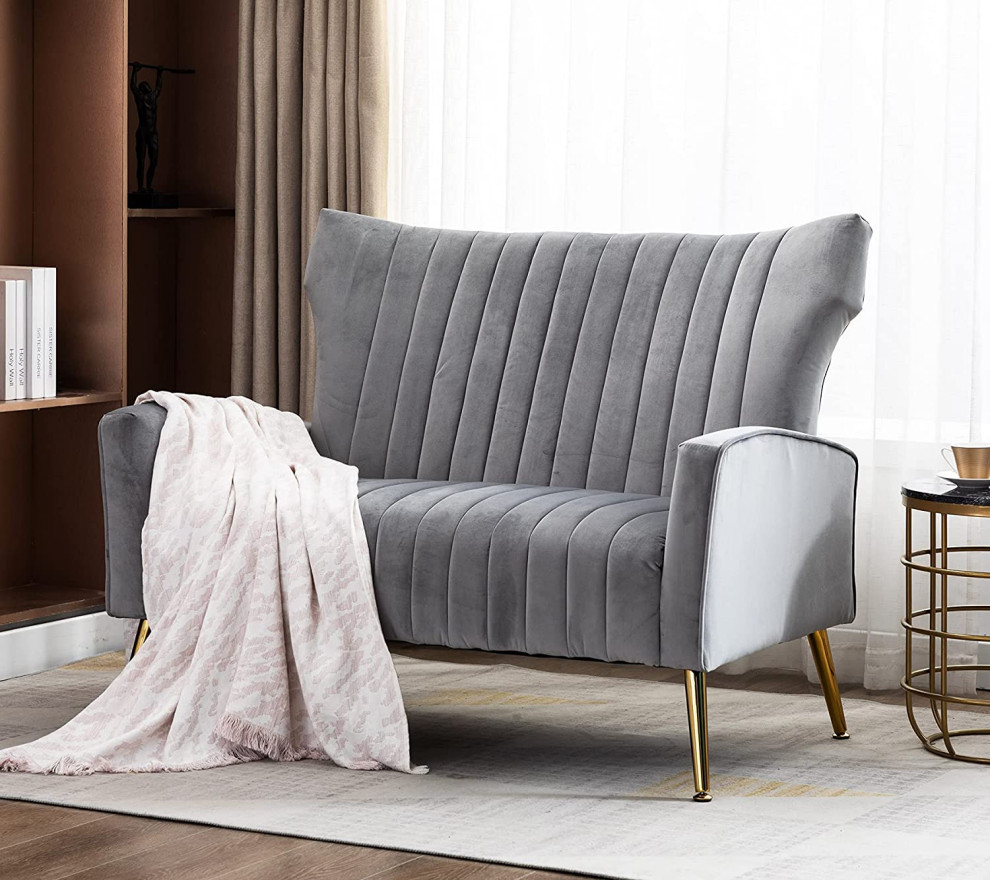 Curved Tufted Contemporary Velvet High Back Loveseat Sofa   Contemporary   Armchairs And Accent Chairs   by Imtinanz  LLC  Houzz