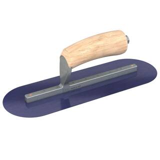 Bon Tool 12 in. x 4 in. Blue Steel Round End Finishing Trowel with Wood Handle and Long Shank 66-150