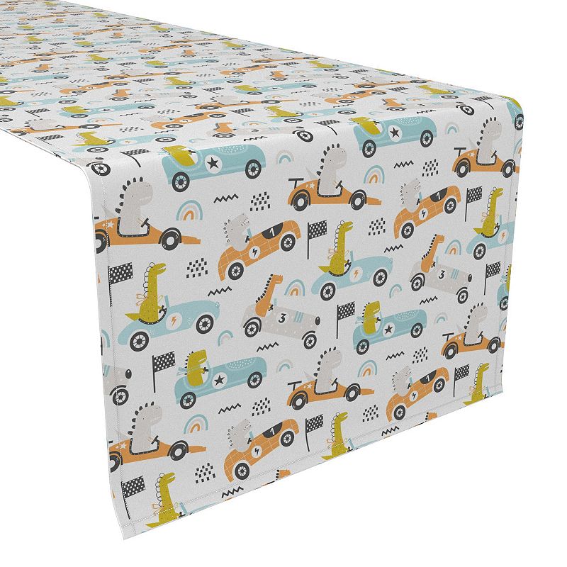 Table Runner， 100% Polyester， 12x72， Dino Racers