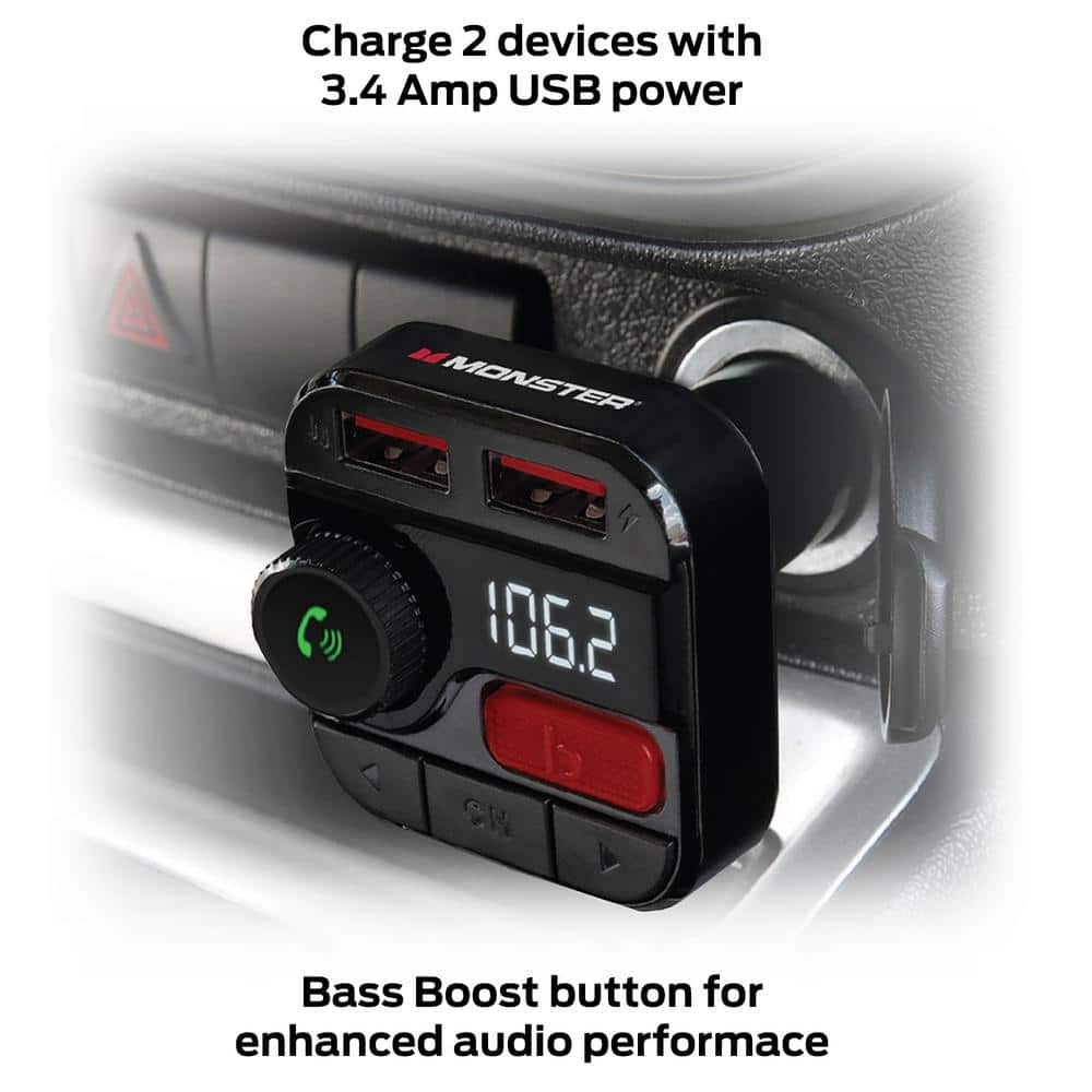 Monster Bluetooth FM Transmitter with 3.4 Amp USB Charging Ports, Black MCC9-1032-BLK