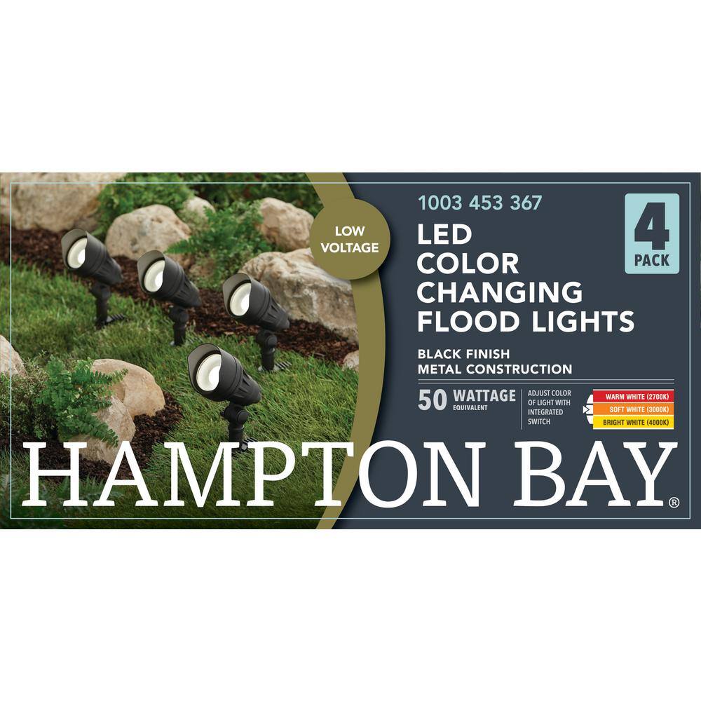 Hampton Bay Low Voltage Black Hardwired CCT Change Integrated LED Landscape Flood Light with Adjustable Lamp Head (4-Pack) IWH1501L-3-4PK