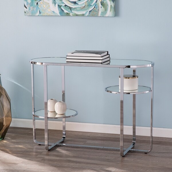 SEI Furniture Mabrick Sliver Mirrored Console Table w/ Shelves