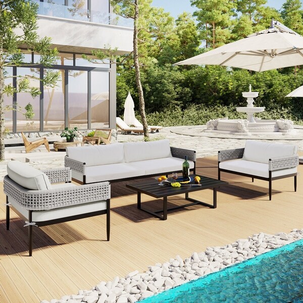 4 Pieces Outdoor Patio Sectional Sofa with Cushions - Overstock - 37500226