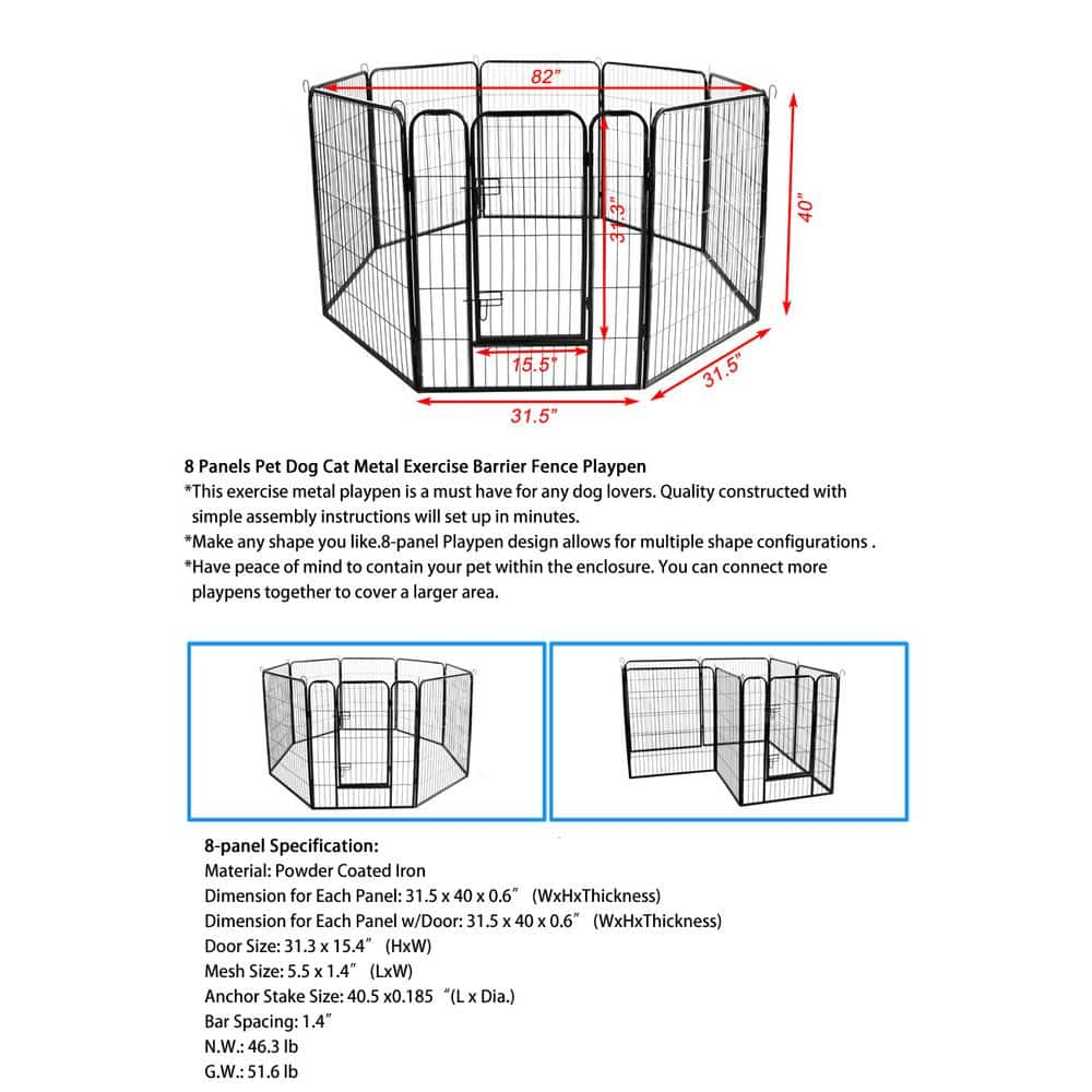 Miscool 40 in. H Lubo Portable Outdoor folding 8-Panels 0.0006-Acre Wireless Dog Fence Kit PFYCH10C1525H