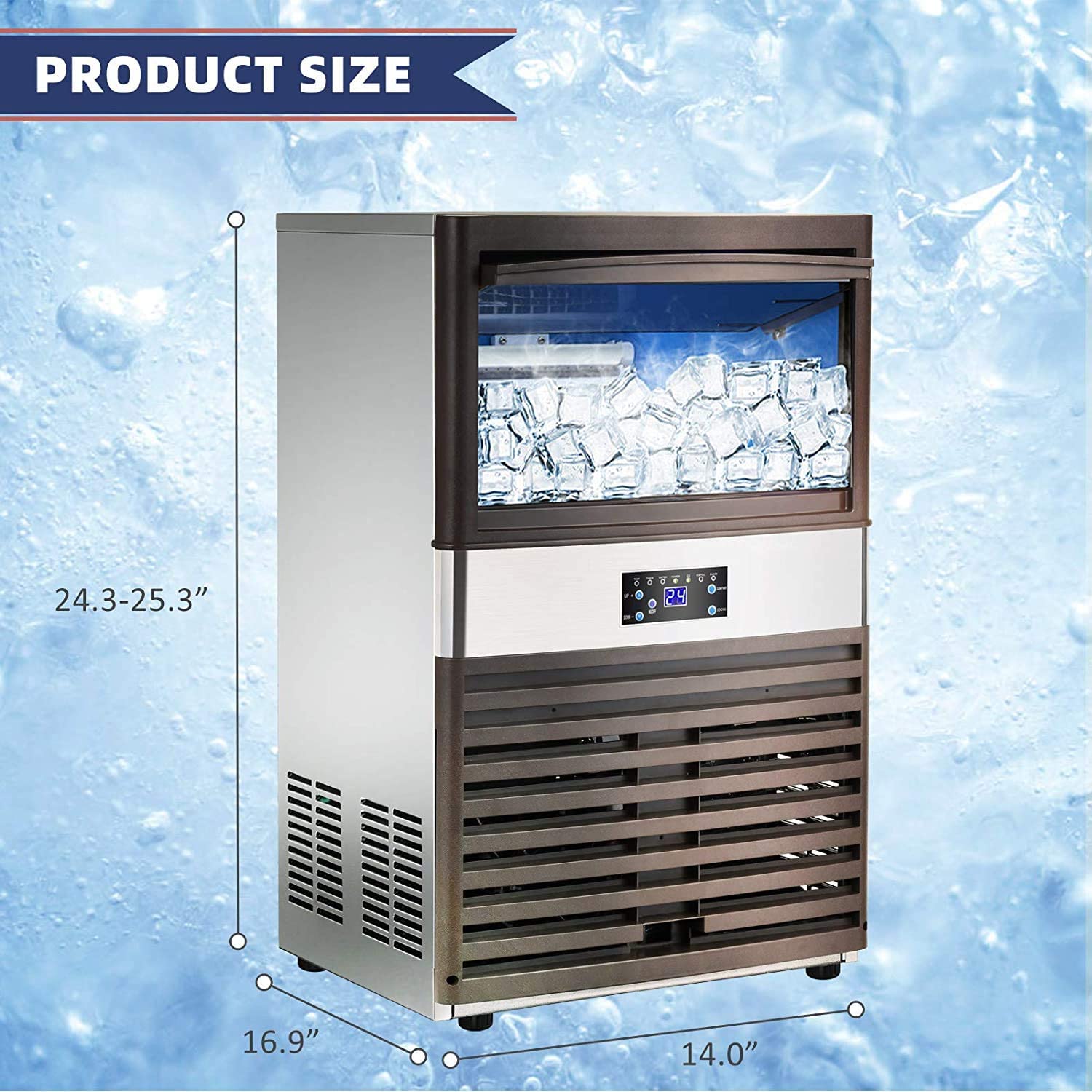 YUTGMasst Commercial Ice  – 110LBS/24H Stainless Steel Free-Standing Ice Machine Maker Air Cooling Ice