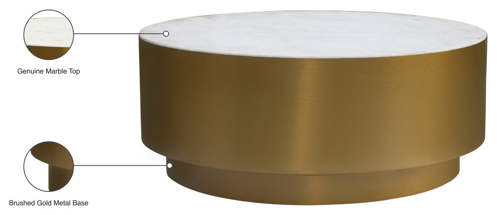 Presley Coffee Table  Marble Top  Brushed Gold Metal Base   Contemporary   Coffee Tables   by Meridian Furniture  Houzz