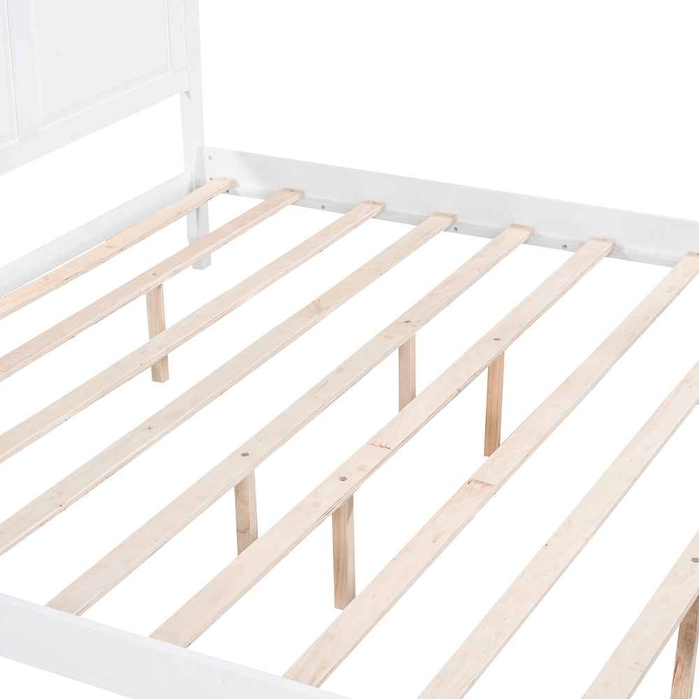 White Canopy Platform Bed   King Size  Pine Wood   MDF  Modern Design  No Box Spring Needed  Suitable for Curtains