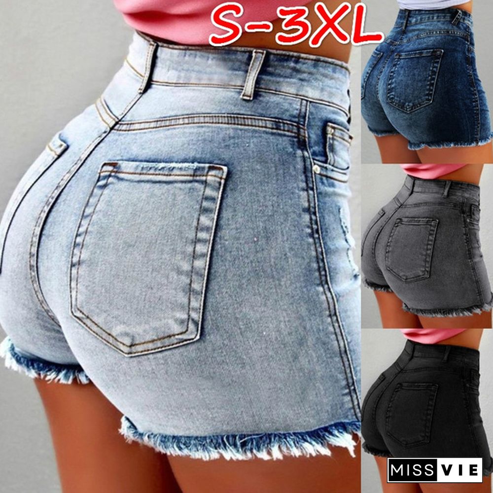 Women's Fashion Casual High Waist Denim Shorts Ladies Plus Size Package Hip Pants Jeans