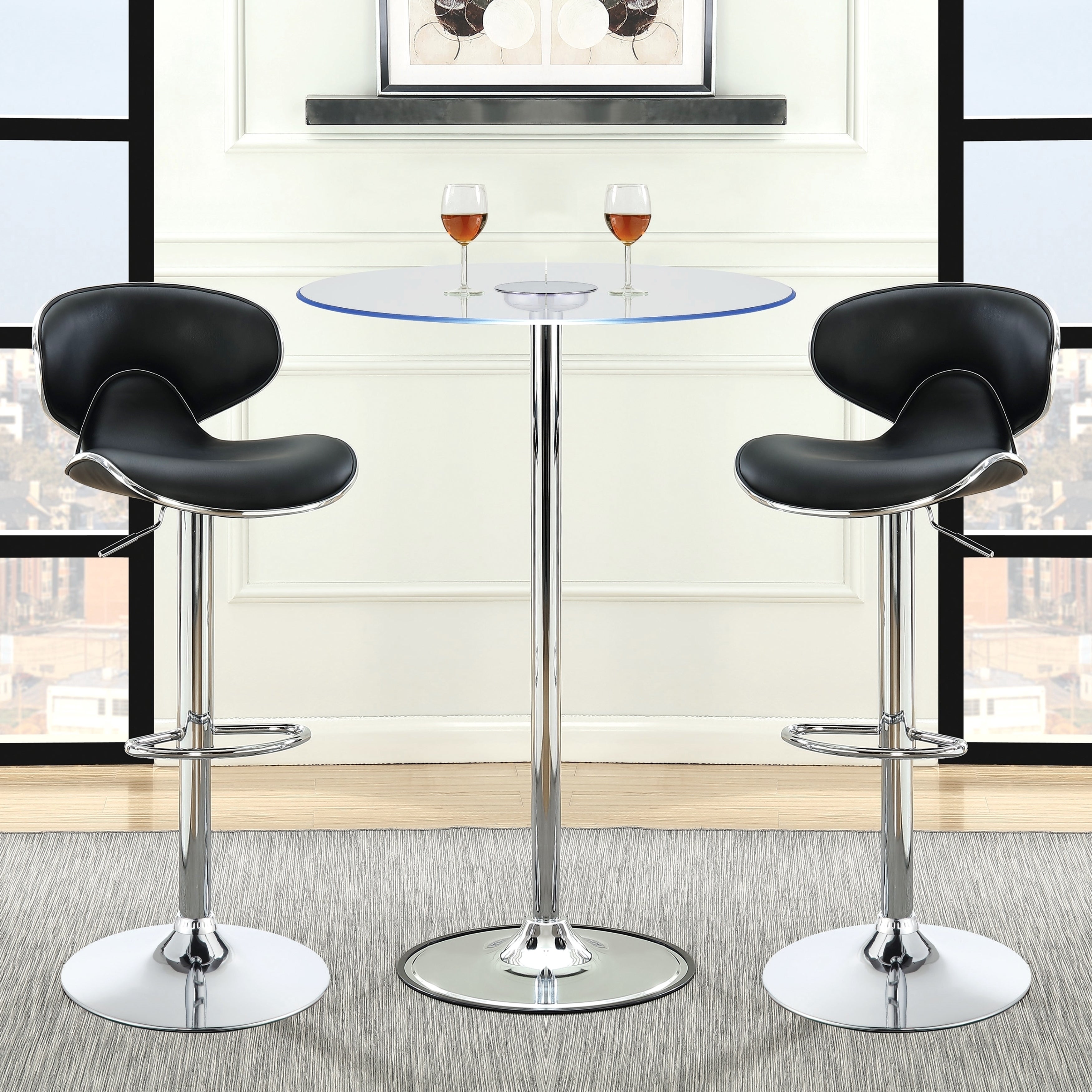 Modern Design Black Upholstered Adjustable Stools (Set of 2)