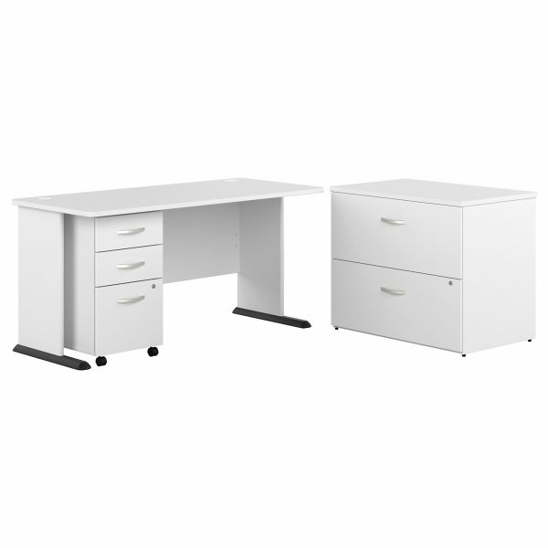 Bush Business Furniture Studio A 60W Computer Desk with Mobile and Lateral File Cabinets in White