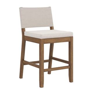 Nathan James Linus Modern Upholstered Counter Height Bar Stool with Back 21 in. L x 18 in. W x 36 in. H Light GreyBrown Set of 2 21502-2