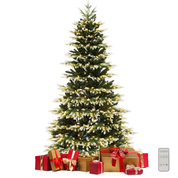 Gymax 7 FT PerLit Artificial Christmas Tree Hinged Xmas Tree w/ Quick