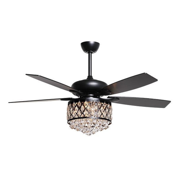 52 in. Indoor Black Crystal Chandelier Ceiling Fan With Light and Remote - 52