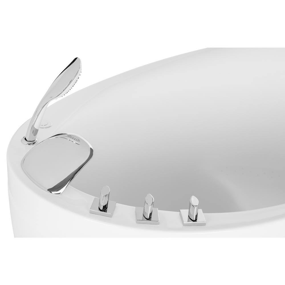 Empava 59 in. Left Drain Acrylic Oval Freestanding Flatbottom Air Bath Bathtub in White EMPV-59JT011