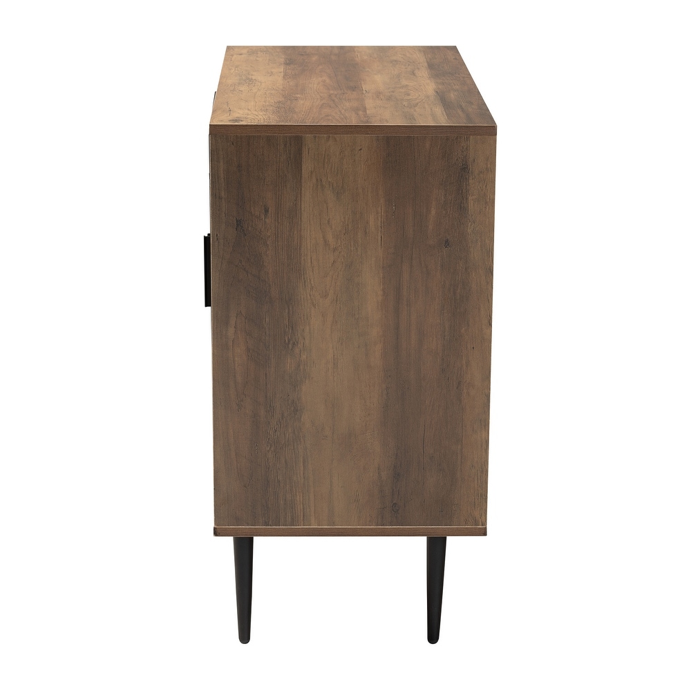 Carter Mid Century Modern Industrial Walnut Brown Finished Wood and Black Metal 2 Door Sideboard