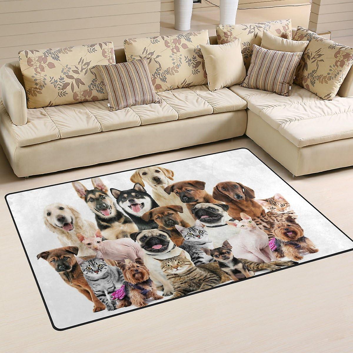 Cute Dog Cat Area Rug Pad - 31 X 20 Inch - 100% Light Weight Polyester Fabric For Living - Bedroom