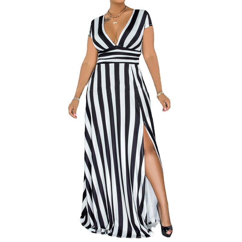 Sexy Striped High Waist Maxi Dress