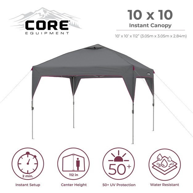 Core Instant Canopy 10 X 10 Foot Outdoor Pop Up Shade Canopy Shelter Tent Gray