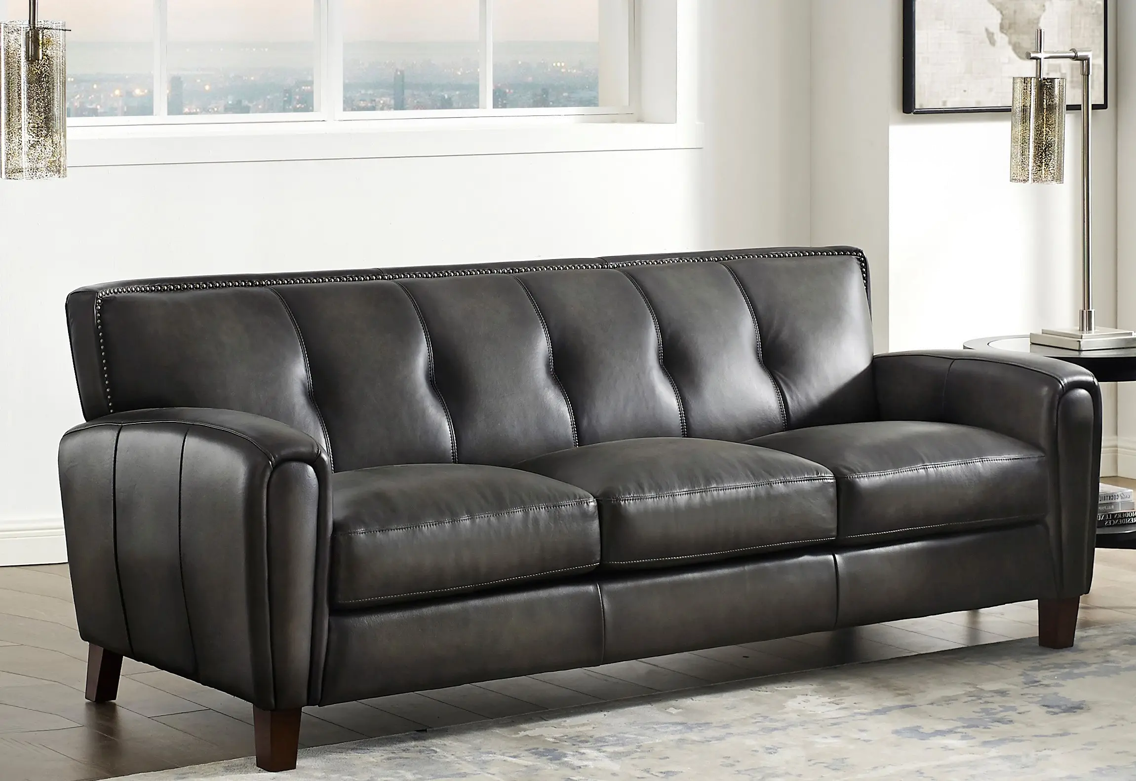 Savannah Ash Gray Leather Sofa - Amax Leather